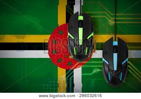Dominica Flag  And Two Mice With Backlight. Online Cooperative Games. Cyber Sport Team