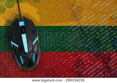 Lithuania Flag  And Computer Mouse. Digital Threat, Illegal Actions On The Internet