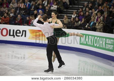 Belarus, Minsk, January 25, 2019. Minsk Arena. European Figure Skating Championship. Dancing on ice. Polish skaters Natalia Kaliszek Maxim Spodyriev perform the program. Dance couple