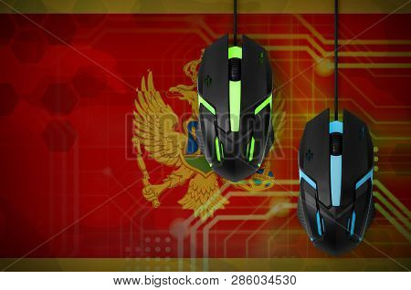 Montenegro Flag  And Two Mice With Backlight. Online Cooperative Games. Cyber Sport Team