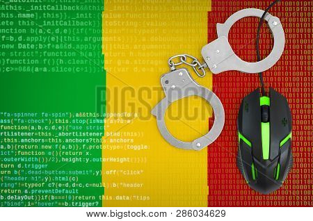 Mali Flag  And Handcuffed Computer Mouse. Combating Computer Crime, Hackers And Piracy