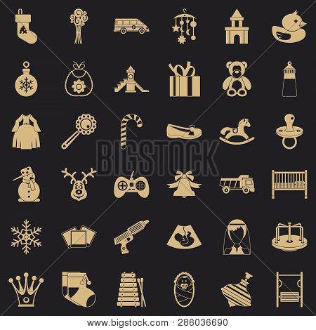 Baby Thing Icons Set. Simple Style Of 36 Baby Thing Vector Icons For Web For Any Design