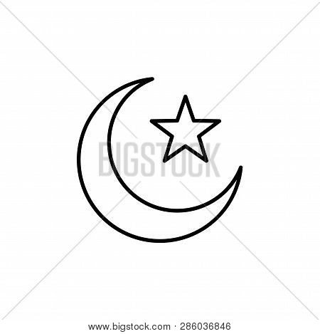 Islam Symbol. Crescent Moon And Star. Simple Monoline Icon Style For Muslim Ramadan And Eid Al Fitr 