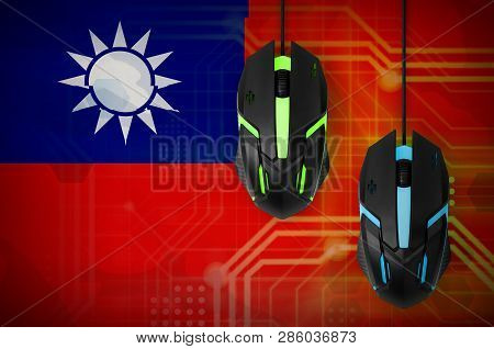 Taiwan Flag  And Two Mice With Backlight. Online Cooperative Games. Cyber Sport Team
