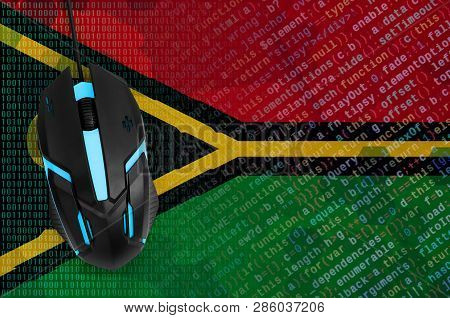 Vanuatu Flag  And Computer Mouse. Digital Threat, Illegal Actions On The Internet