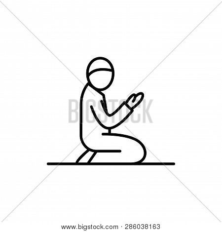 Muslims Praying Symbol. Simple Monoline Icon Style For Muslim Ramadan And Eid Al Fitr Celebration.