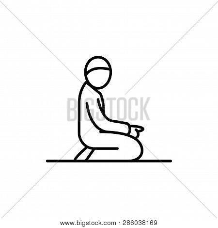 Muslims Praying Symbol. Simple Monoline Icon Style For Muslim Ramadan And Eid Al Fitr Celebration.
