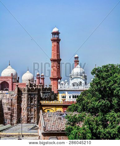 Panorama View Of Lahore Fort, Badshahi Mosque And Samadhi Of Ranjit Singh In Lahore, Punjab, Pakista
