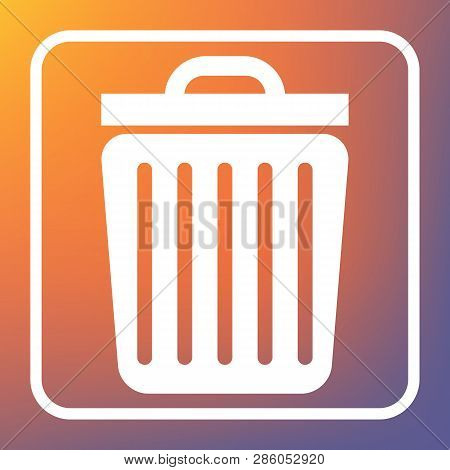 Trash Sign Illustration. Vector. White Icon On Transparent Button At Orange-violet Gradient Backgrou