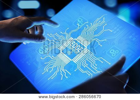 Edge Computing Modern It Technology On Virtual Screen Concept.