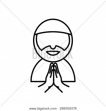 Muslim Man With Forgive Hand Symbol. Simple Monoline Icon Style For Muslim Ramadan And Eid Al Fitr C