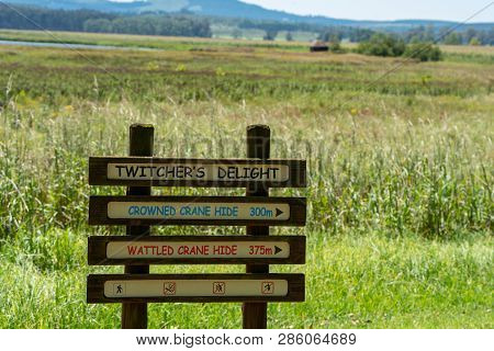 Howick, South Africa - February 22, 2019: A Sign Directing Bird Watchers To Various Bird Hides In Th