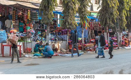 January 19,2019. Sikkim,india. Local People Buying And Selling Goods From Roadside Shops At A Hill S