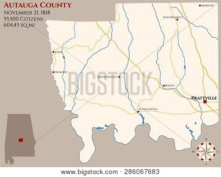Large And Detailed Map Of Autauga County In Alabama, Usa