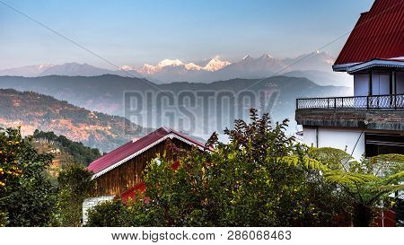 View from Resort window of Mountain Kanchenjunga of Himalayan Range, the third highest mountain in t
