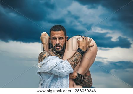 Latino Handsome Man And Sexy Ass. Erotica. Attractive Couple Makes Love