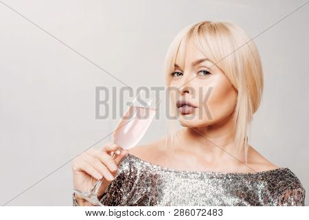 Beautiful Woman With Shampain. Portrait Of A Very Beautiful Sensual And Sexy Girl