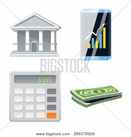 Vector Illustration Of Bank And Money Symbol. Collection Of Bank And Bill Stock Symbol For Web.