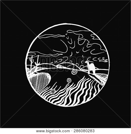 Pattern Of A Camel On A Sand Dune. Tattoo Idea. Chalk On A Blackboard.