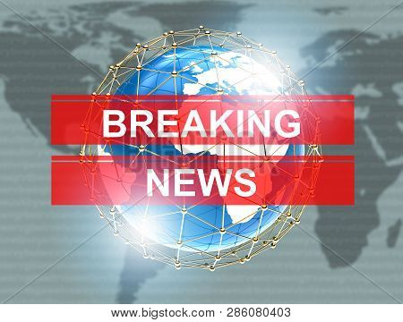 Breakin News With Planet On A Dark Background: 3d Illustration