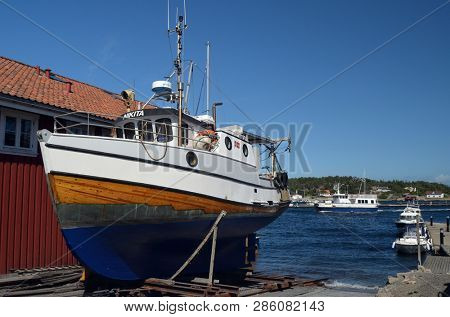 Marina of the Norwegian fishing town Hvaler . June 19,2018. Hvaler,Norway