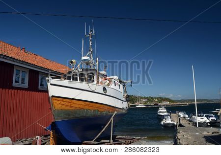 Marina of the Norwegian fishing town Hvaler . June 19,2018. Hvaler,Norway
