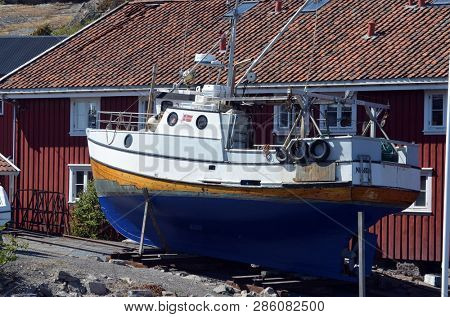 Marina of the Norwegian fishing town Hvaler . June 19,2018. Hvaler,Norway