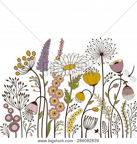 Abstract Colorful Spring Flowers On White Background