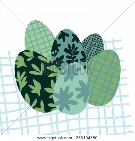 Colorful Easter Eggs Doodle Set Decorations. Spring Flowers. Bright Colors. Great For Postcard, Fabr