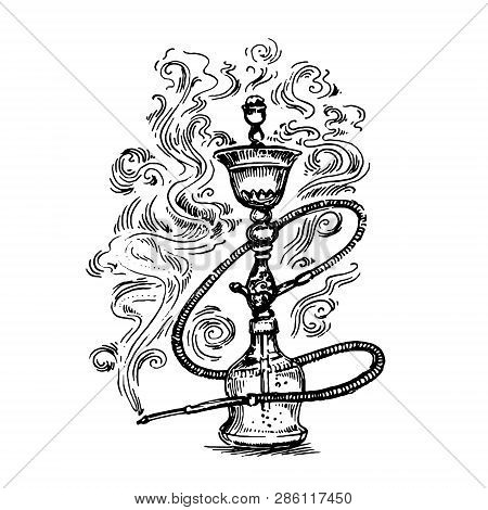 Vector Hand Drawn Illustration Of Hookah Hand Drown Sketch Illustration On White Background.