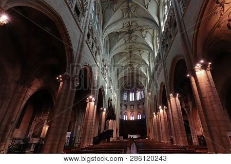 Lyon, France, February 23, 2019 : Saint-nizier Church, Located In The Heart Of The Presque Ile, Is O