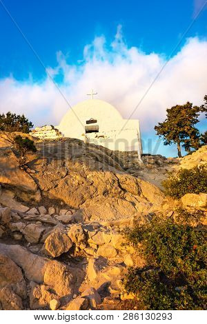 Greek Orthodox Church Built On Ruins Of Monolithos Castle (rhodes, Greece)