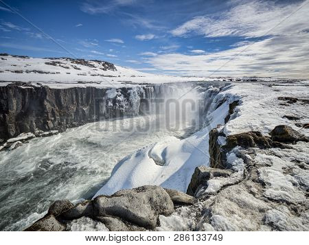 Selfoss Waterfall On The Jokulsa A Fjollum River In Northern Iceland, Upstream From The Dettifoss Fa