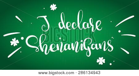 I Declare Shenanigans, Vector Illustration For St.patricks Day, Hand Written Lettering Phrase