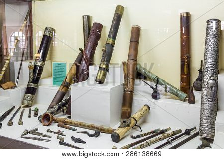 Ban Sop Ruak, Thailand - February 02, 2018: Opium Smoke Guns In The Hall Of Opium Museum, Sop Ruak, 