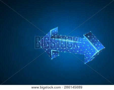 Crossroad Direction Two Ways Arrows Wireframe Digital 3d Illustration. Low Poly Crossway Choice Conc
