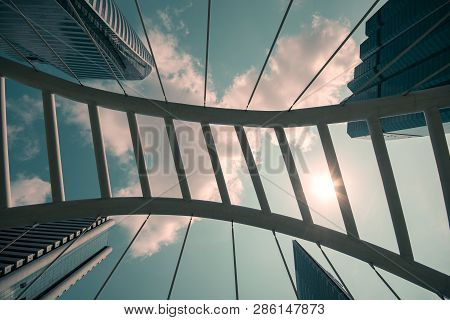 Abstract Architechture Walk Way In Business Office District In Bangkok.