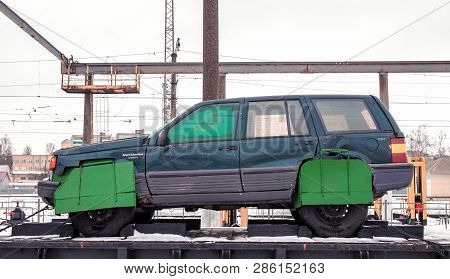 Oryol, Russia - February 25, 2019: Captured Suicide Bomber Car On Train Platform. Syrian Fracture Is