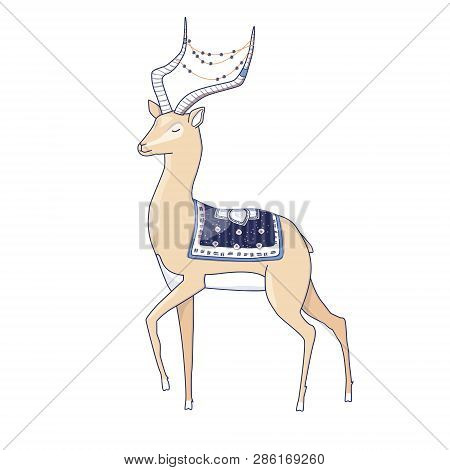 Antilopa Character Vector Clip Art Fantasy Sacred Animal Of India Full Horns On White Background