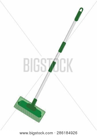Green Mop With Floor Cloth - Isolated On White Background - Flat Style - Vector