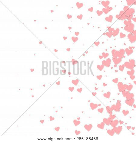 Heart Fall Gradient Classic Background. Falling Stitched Paper Hearts Confetti On White Background. 