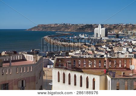 Skyview On The Old City And The Industrial Part Of The Port. Cliffs In The Background. Water Of The 