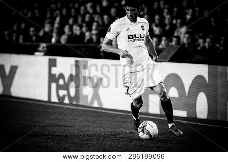 VALENCIA, SPAIN - FEBRUARY 21: Guedes during UEFA Europa League match between Valencia CF and Celtic FC at Mestalla Stadium on February 21, 2019 in Valencia, Spain
