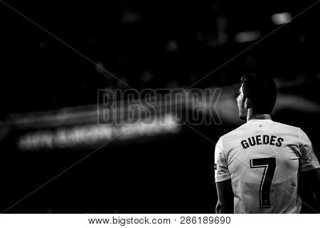 VALENCIA, SPAIN - FEBRUARY 21: Guedes during UEFA Europa League match between Valencia CF and Celtic FC at Mestalla Stadium on February 21, 2019 in Valencia, Spain