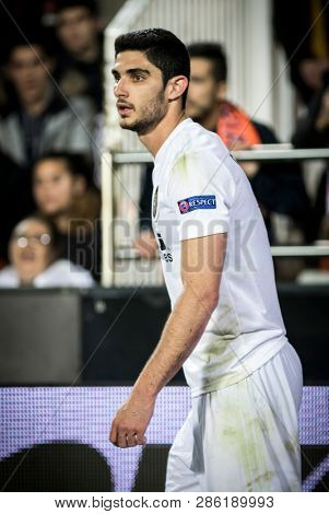 VALENCIA, SPAIN - FEBRUARY 21: Guedes during UEFA Europa League match between Valencia CF and Celtic FC at Mestalla Stadium on February 21, 2019 in Valencia, Spain