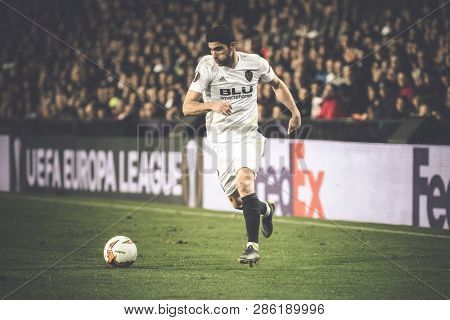 VALENCIA, SPAIN - FEBRUARY 21: Guedes during UEFA Europa League match between Valencia CF and Celtic FC at Mestalla Stadium on February 21, 2019 in Valencia, Spain