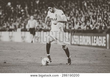 VALENCIA, SPAIN - FEBRUARY 21: Guedes during UEFA Europa League match between Valencia CF and Celtic FC at Mestalla Stadium on February 21, 2019 in Valencia, Spain