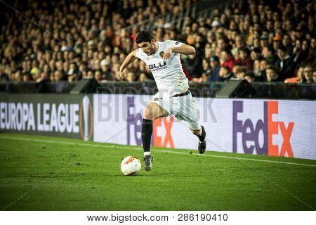 VALENCIA, SPAIN - FEBRUARY 21: Guedes during UEFA Europa League match between Valencia CF and Celtic FC at Mestalla Stadium on February 21, 2019 in Valencia, Spain