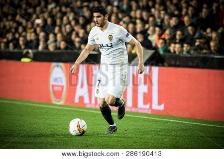 VALENCIA, SPAIN - FEBRUARY 21: Guedes during UEFA Europa League match between Valencia CF and Celtic FC at Mestalla Stadium on February 21, 2019 in Valencia, Spain