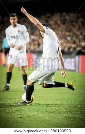 VALENCIA, SPAIN - FEBRUARY 21: Guedes during UEFA Europa League match between Valencia CF and Celtic FC at Mestalla Stadium on February 21, 2019 in Valencia, Spain
